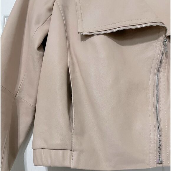 Sam Edelman Leather Bomber Jacket Neutral Blush Pink Size Small Lamb Leather - Picture 5 of 11